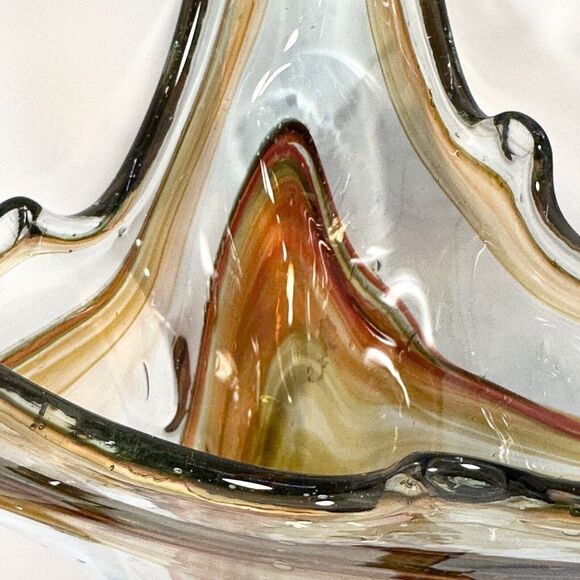 Sooner Art Glass Vase Hand Blown Vintage Marble Brow Mid-Century Modern - Picture 2 of 9